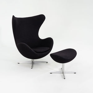 1967 Arne Jacobsen for Fritz Hansen Egg Chair and Ottoman in Black Fabric