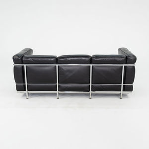 1980s Cassina LC2 Three Seat Sofa in Black Leather by Le Corbusier, Pierre Jeanneret and Charlotte Perriand