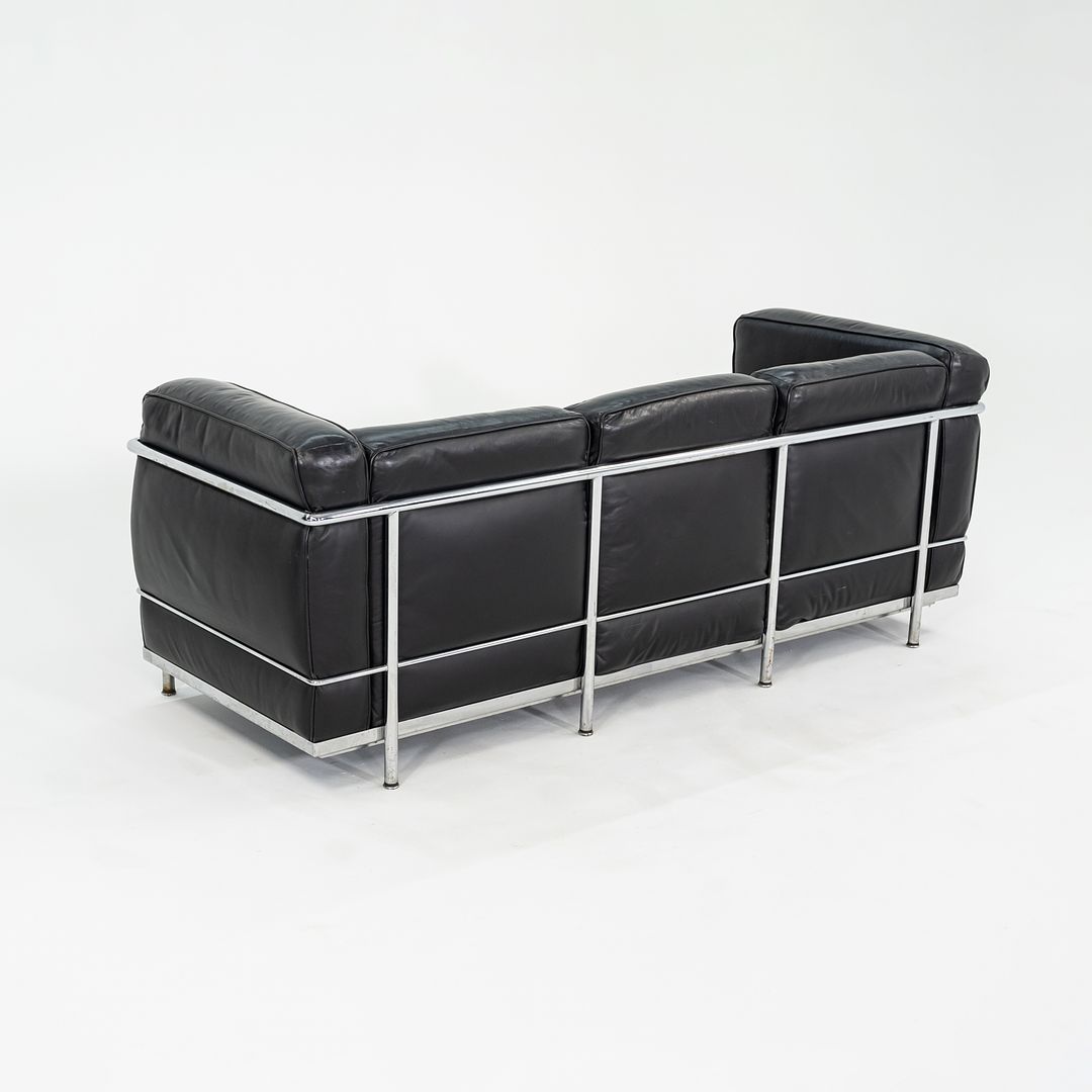 1980s Cassina LC2 Three Seat Sofa in Black Leather by Le Corbusier, Pierre Jeanneret and Charlotte Perriand