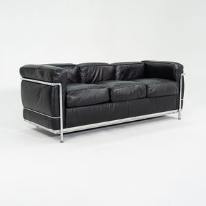 1980s Cassina LC2 Three Seat Sofa in Black Leather by Le Corbusier, Pierre Jeanneret and Charlotte Perriand