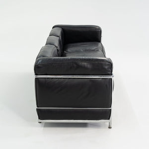 1980s Cassina LC2 Three Seat Sofa in Black Leather by Le Corbusier, Pierre Jeanneret and Charlotte Perriand