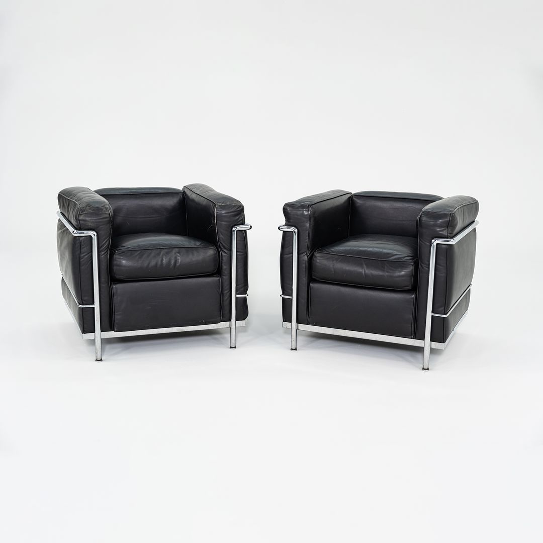 1980s Pair of Cassina LC2 Petit Modele Lounge Chairs by Le Corbusier Jeanneret and Perriand