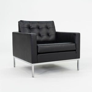 2019 Florence Knoll Club Lounge Chair in Black Leather with Satin Chrome Base