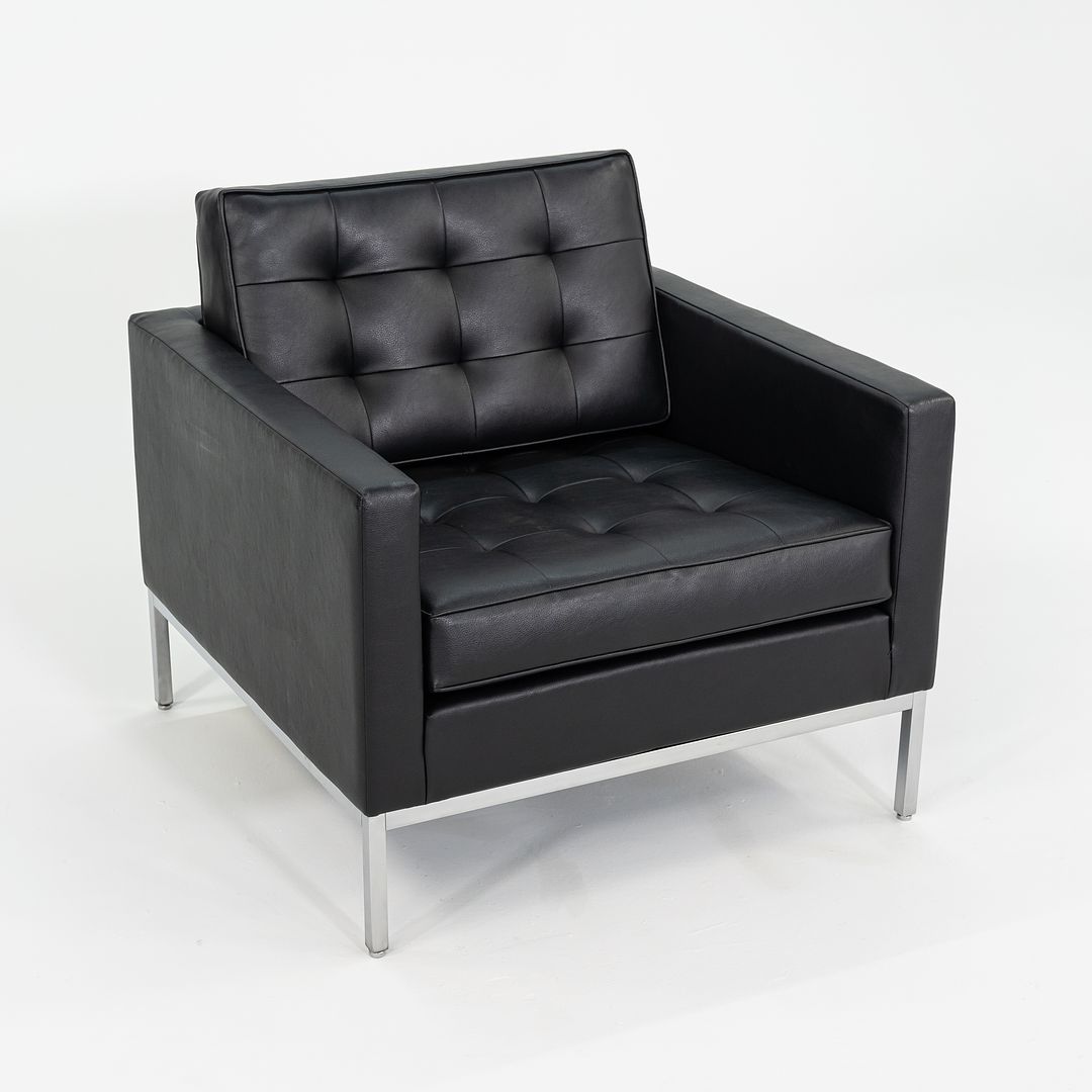 2019 Florence Knoll Club Lounge Chair in Black Leather with Satin Chrome Base