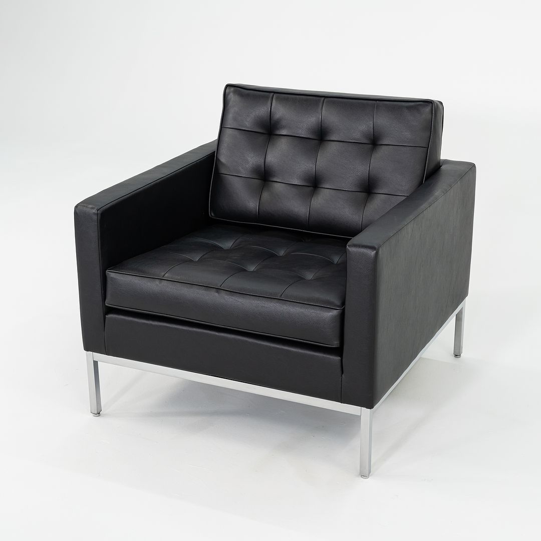 2019 Florence Knoll Club Lounge Chair in Black Leather with Satin Chrome Base