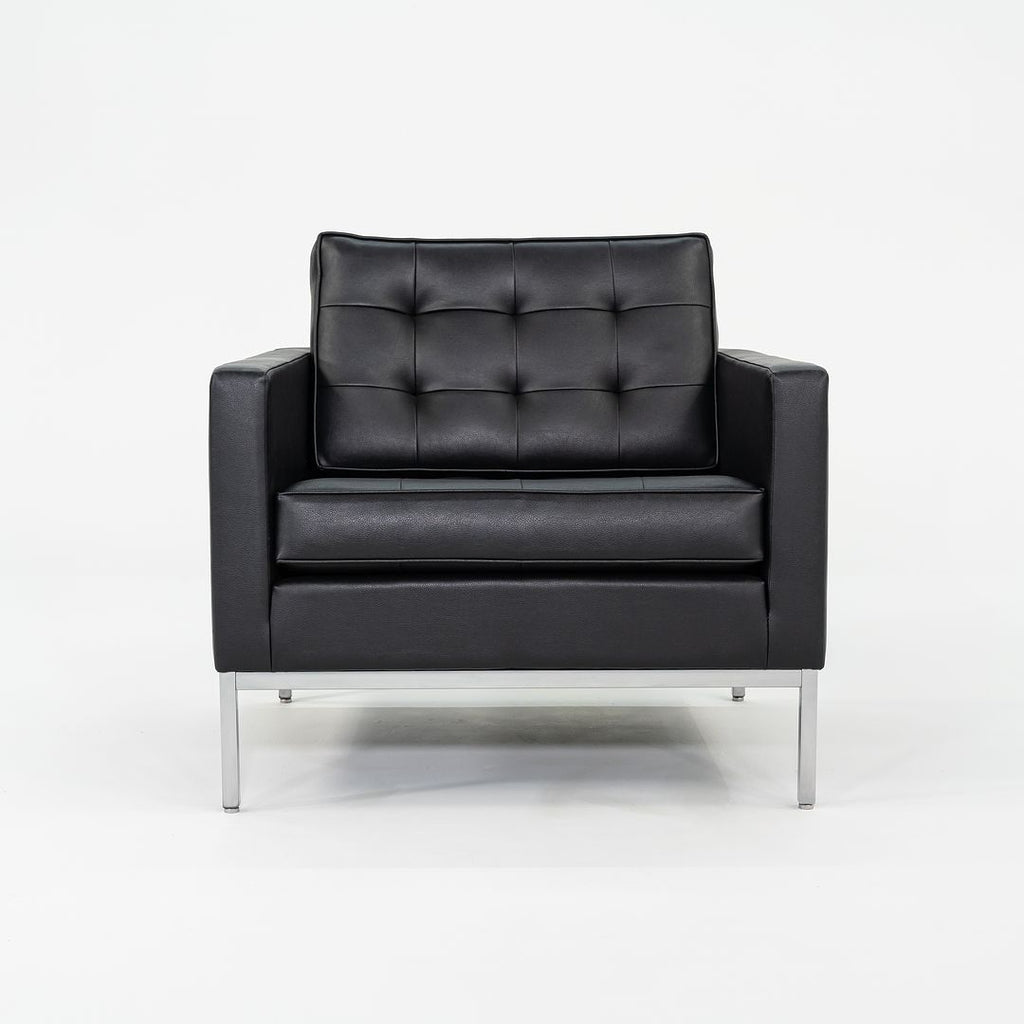 2019 Florence Knoll Club Lounge Chair in Black Leather with Satin Chrome Base