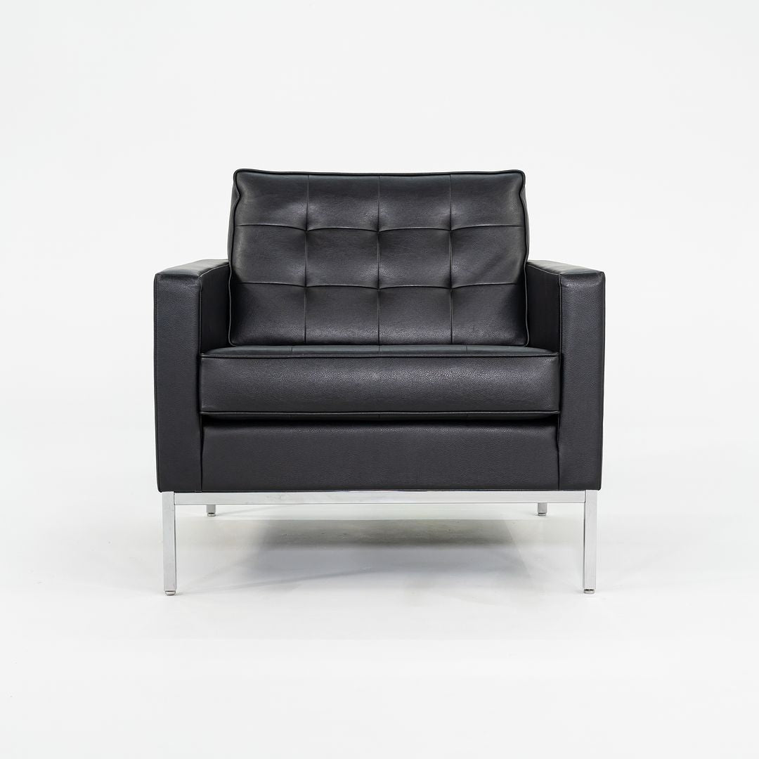 2019 Florence Knoll Club Lounge Chair in Black Leather with Polished Chrome Base 2x Available