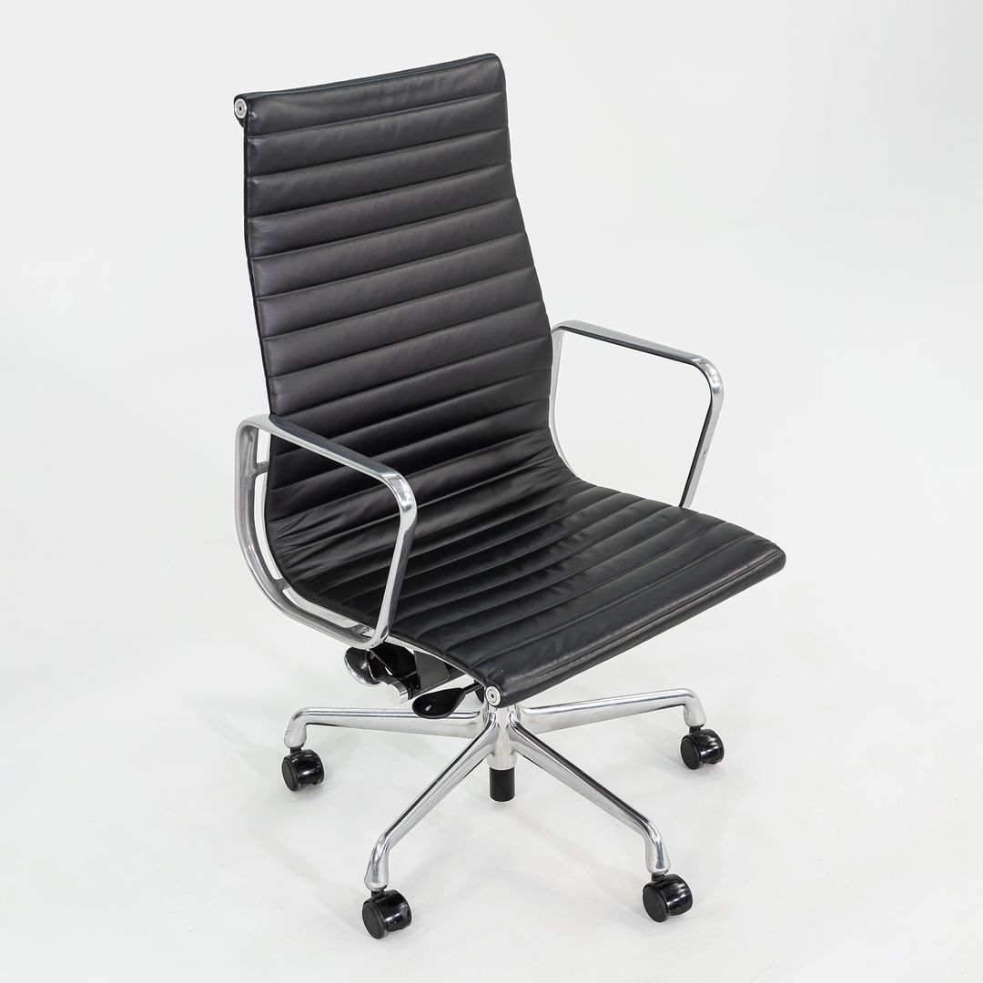 2017 Herman Miller Eames Aluminum Group Executive Desk Chair in Black Leather w/ Pneumatic Bases 1x Available