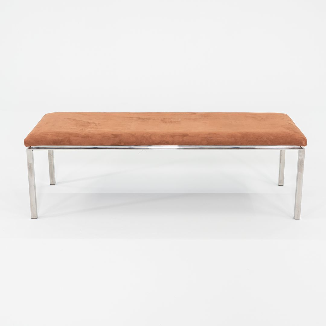 1969 Davis Allen and Gordon Bunshaft of SOM Bench in Polished Stainless Steel and Suede 20 x 48