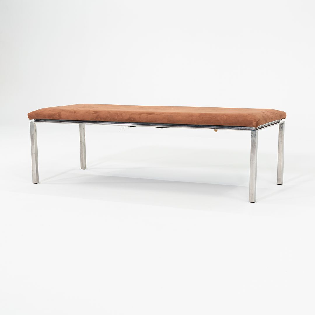 1969 Davis Allen and Gordon Bunshaft of SOM Bench in Polished Stainless Steel and Suede 20 x 48