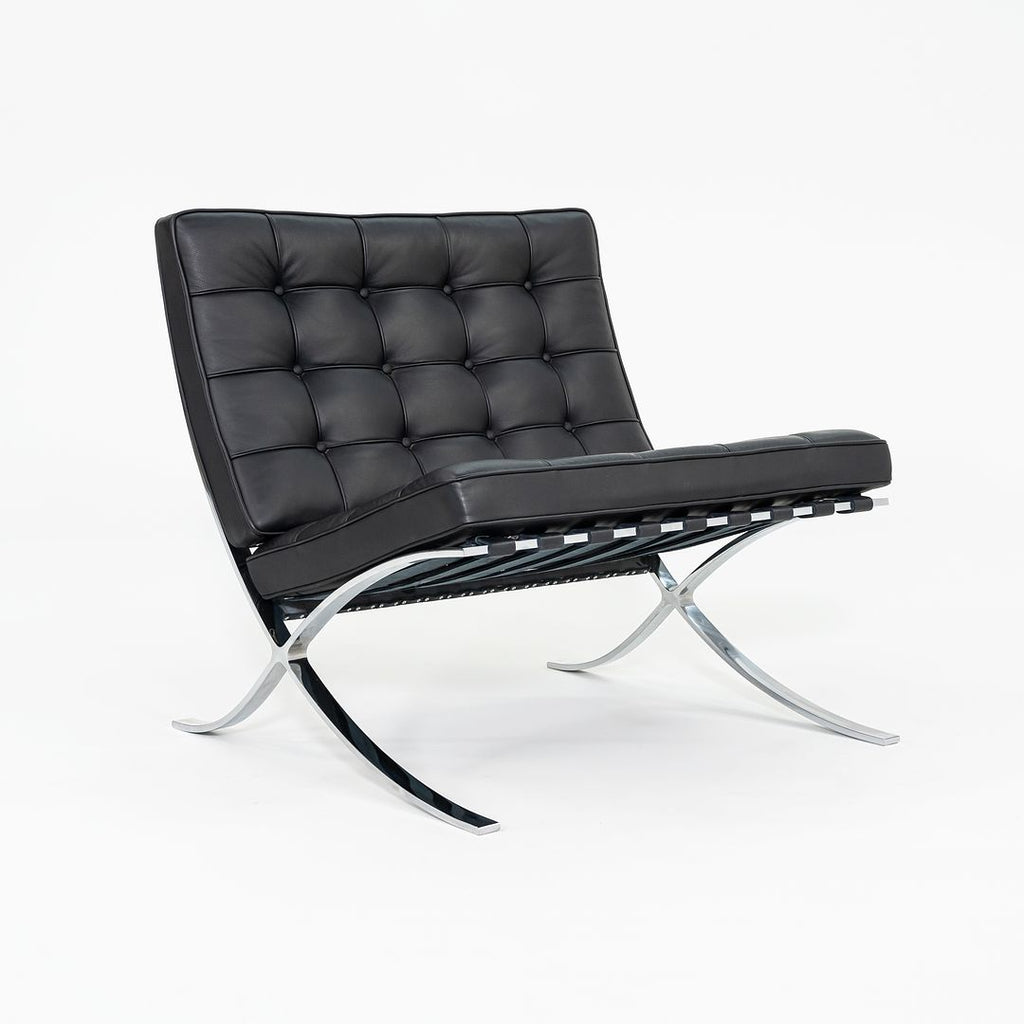 2010s Mies van der Rohe for Knoll Barcelona Lounge Chairs in Black Leather and Chromed Steel 3x Available