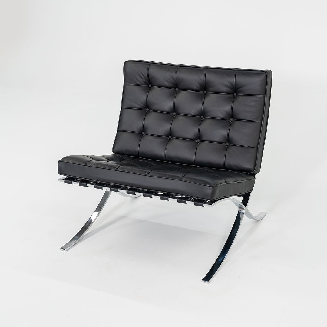 2010s Mies van der Rohe for Knoll Barcelona Lounge Chairs in Black Leather and Chromed Steel 3x Available