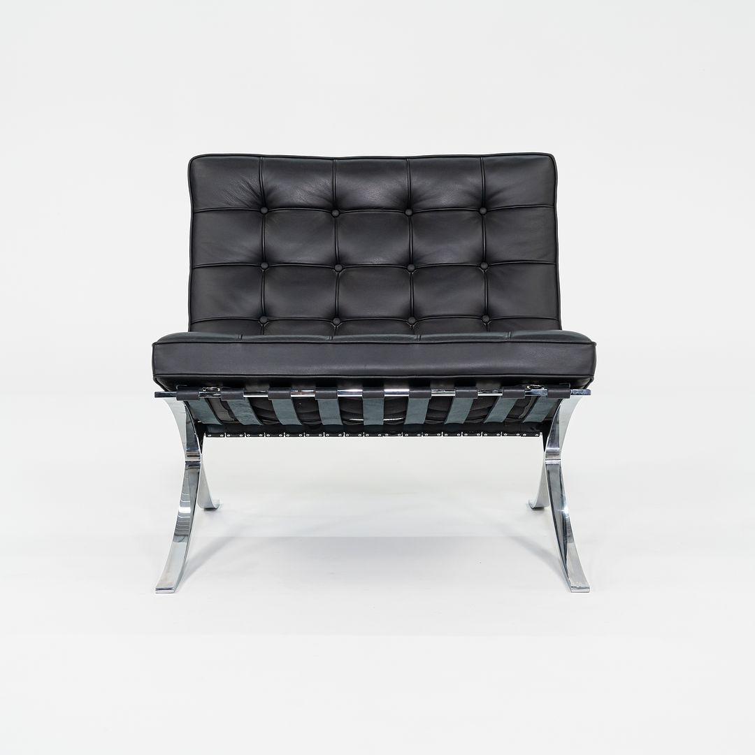 SOLD 2010s Mies van der Rohe for Knoll Barcelona Lounge Chairs in Black Leather and Chromed Steel 3x Available