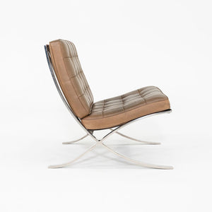 1990 Mies van der Rohe for Knoll Barcelona Lounge Chair in Tan Leather with Polished Stainless Frame