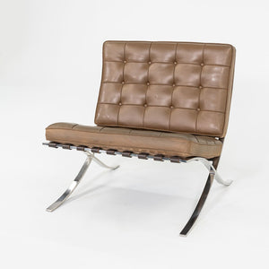 1990 Mies van der Rohe for Knoll Barcelona Lounge Chair in Tan Leather with Polished Stainless Frame