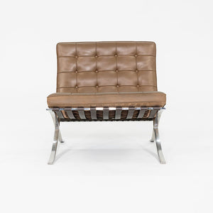 1990 Mies van der Rohe for Knoll Barcelona Lounge Chair in Tan Leather with Polished Stainless Frame