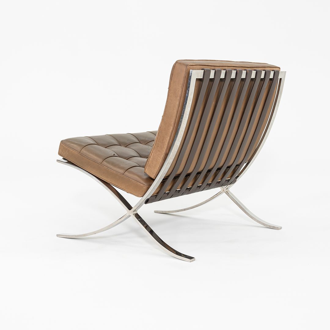 1990 Mies van der Rohe for Knoll Barcelona Lounge Chair in Tan Leather with Polished Stainless Frame