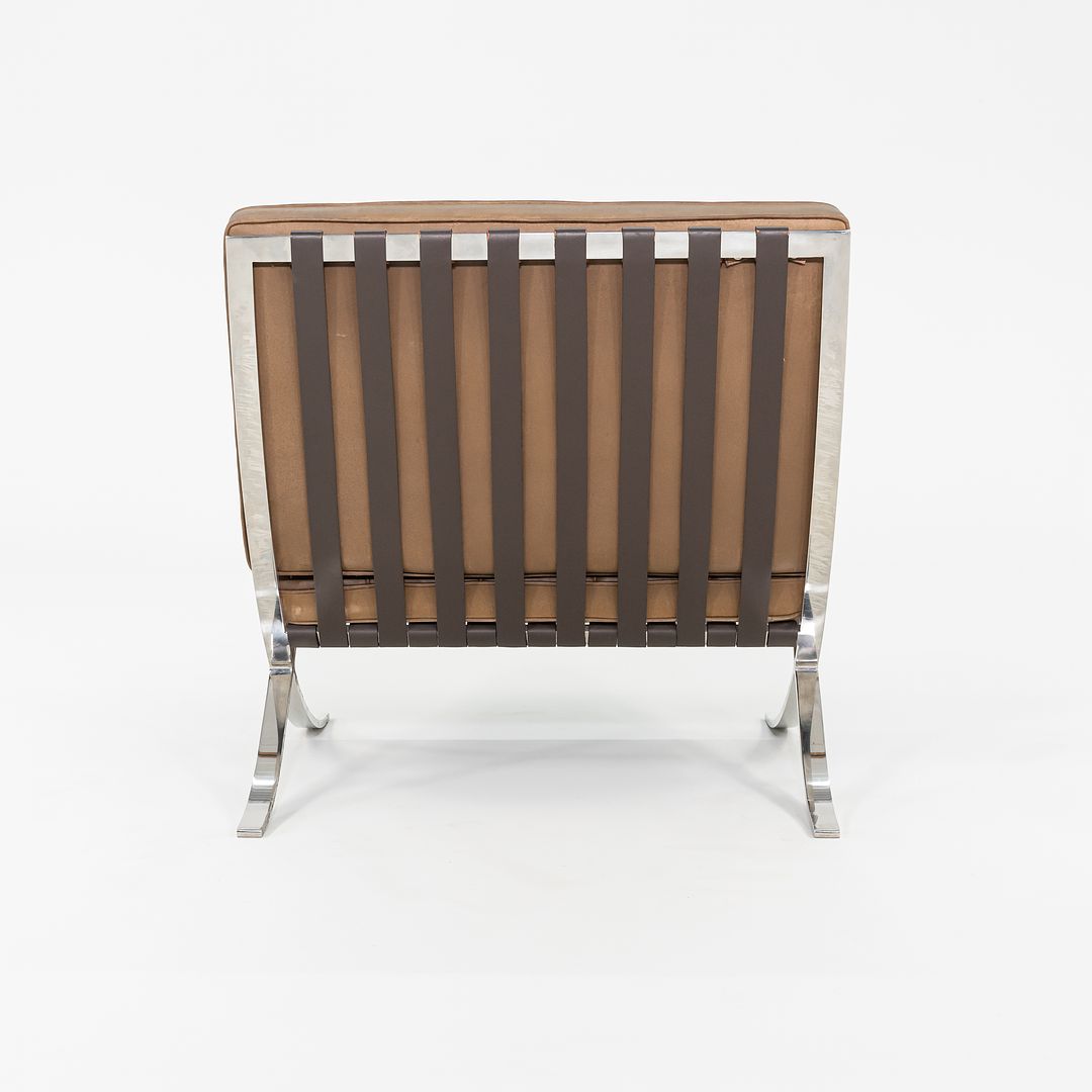 1990 Mies van der Rohe for Knoll Barcelona Lounge Chair in Tan Leather with Polished Stainless Frame