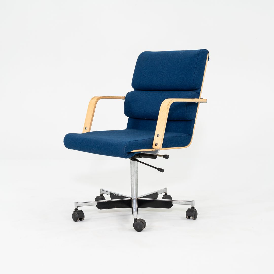 1980s Plaano Chair by Yrjo Kukkapuro for Avarte in Birch with Blue Fabric & Pneumatic Base