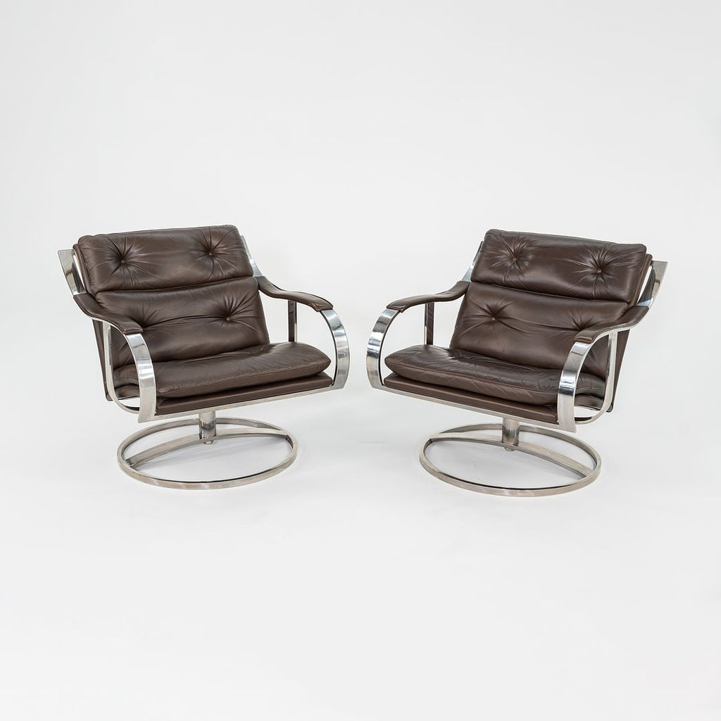 1998 Pair of 455 Series Lounge Chairs by Gardner Leaver and John Portman for Steelcase in Brown Leather