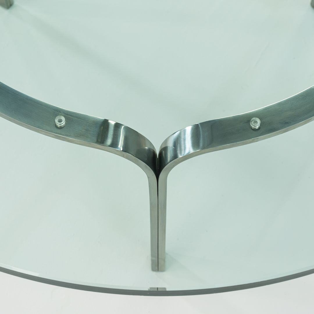 1960s Nicos Zographos for Albano TA.42G.36 Ribbon Coffee Table in Stainless Steel and Glass 36 inch