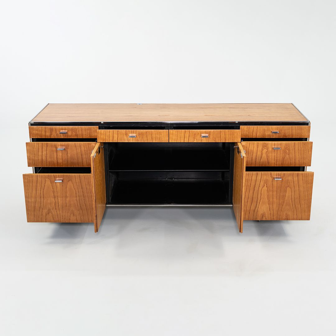 1970s Davis Allen of SOM Custom Oak and Chrome Credenza for General Fireproofing Co. 66 inch