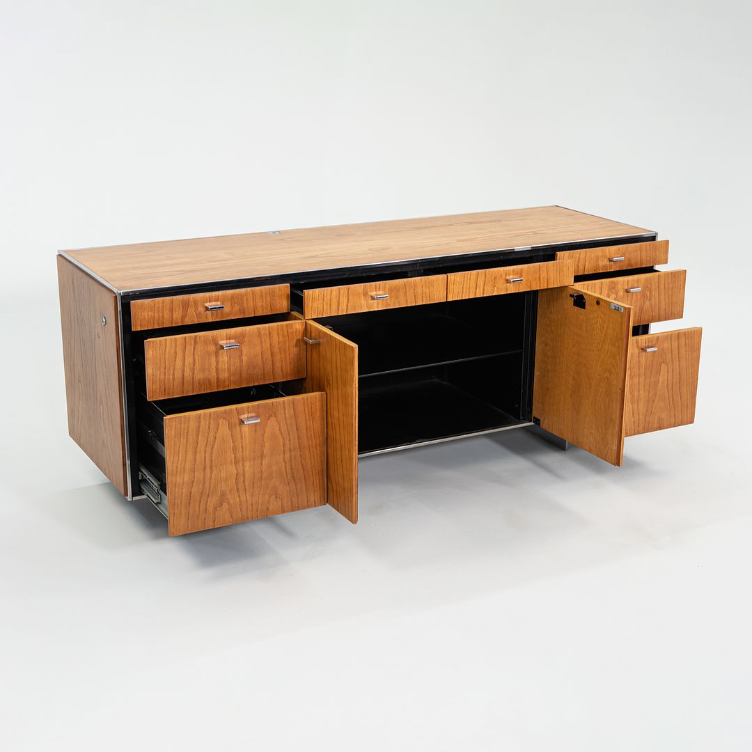 1970s Davis Allen of SOM Custom Oak and Chrome Credenza for General Fireproofing Co. 66 inch