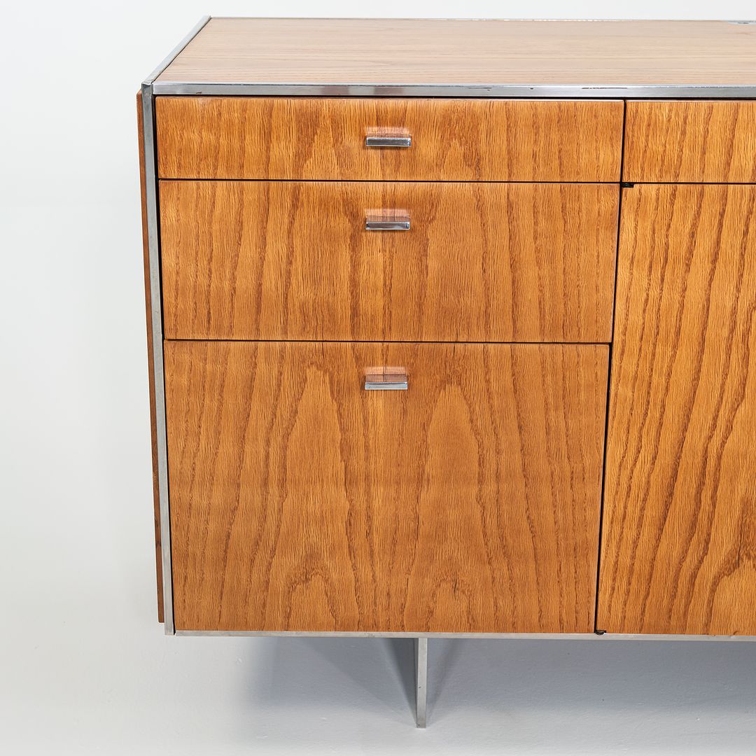 1970s Davis Allen of SOM Custom Oak and Chrome Credenza for General Fireproofing Co. 66 inch