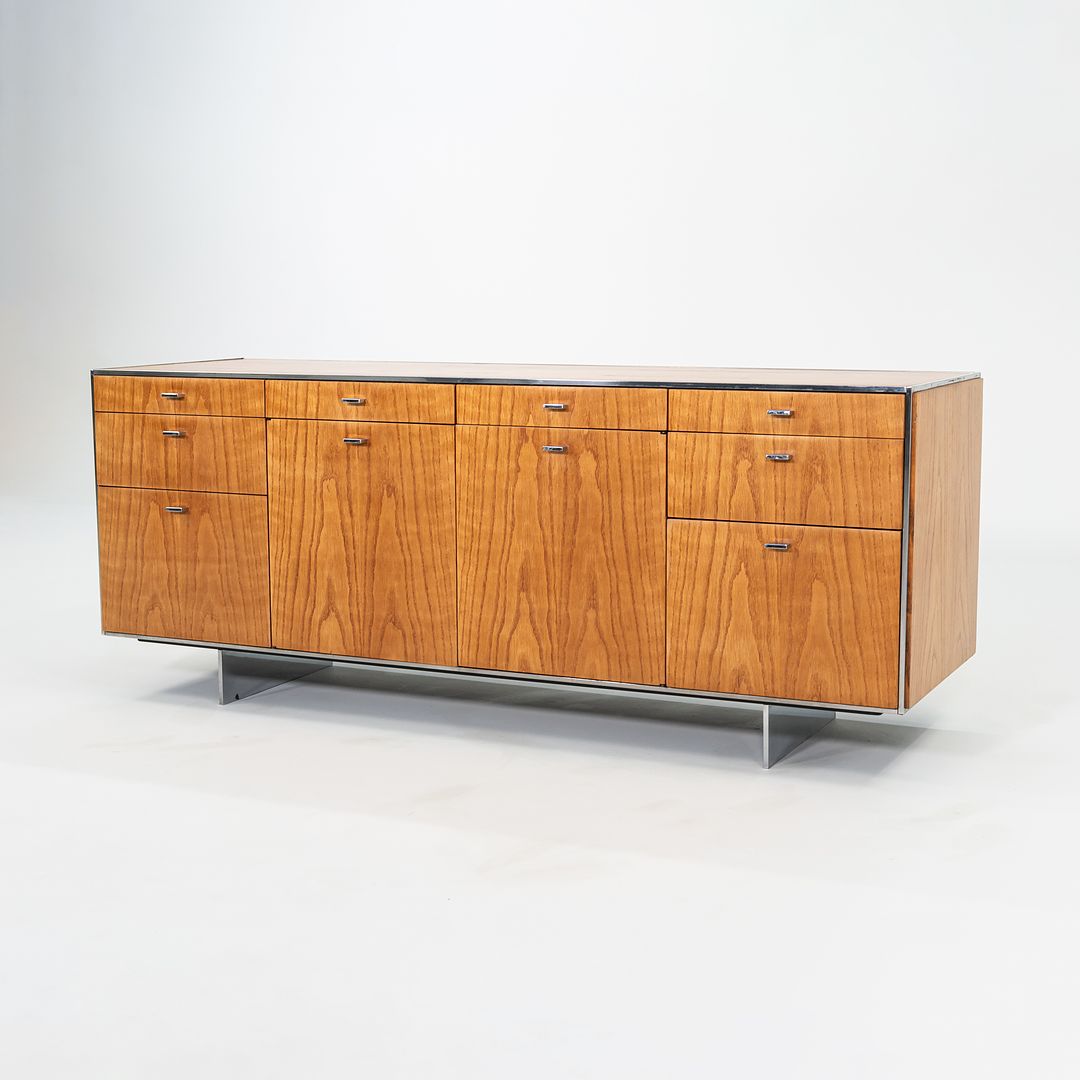 1970s Davis Allen of SOM Custom Oak and Chrome Credenza for General Fireproofing Co. 66 inch