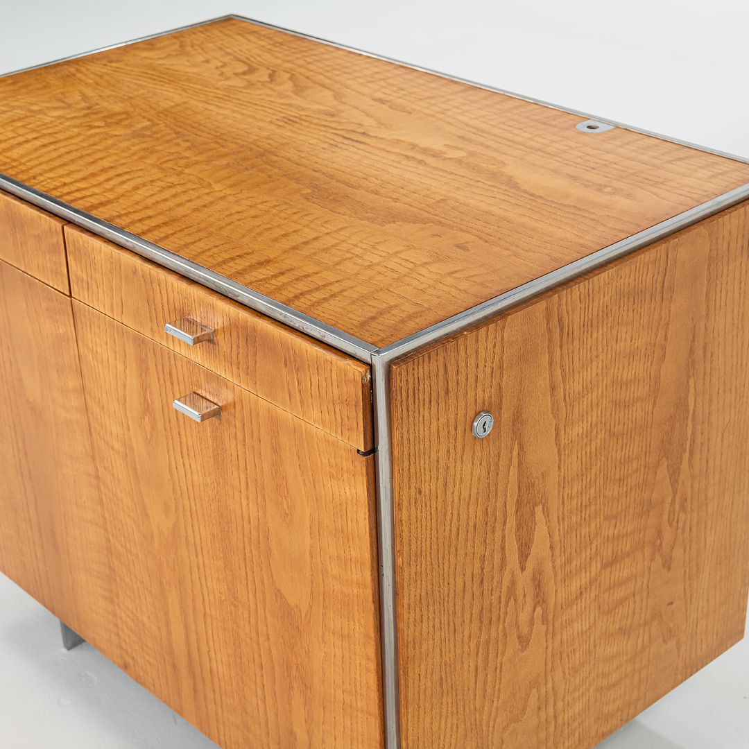 1970s Davis Allen of SOM Custom Oak and Chrome Cabinet for General Fireproofing Co.