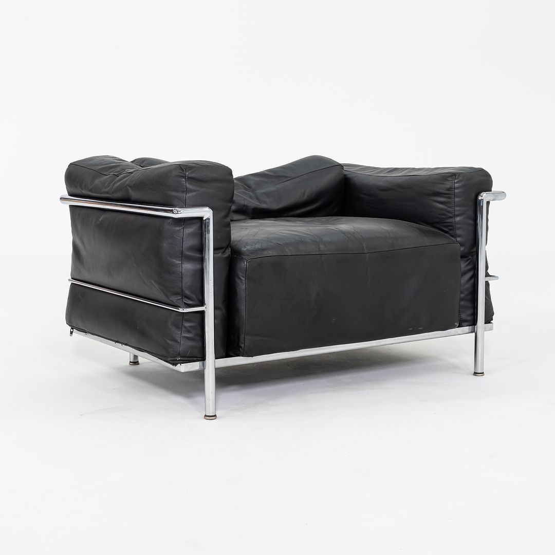 1970s Pair of Le Corbusier Jeanneret Perriand Cassina LC3 Club Lounge Chairs in Black Leather