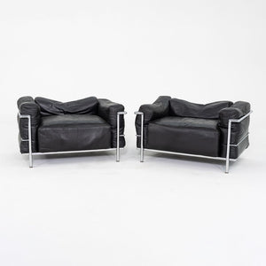 1970s Pair of Le Corbusier Jeanneret Perriand Cassina LC3 Club Lounge Chairs in Black Leather