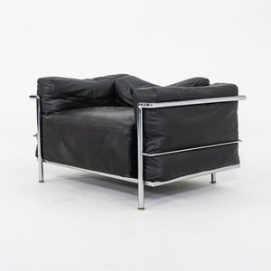 1970s Pair of Le Corbusier Jeanneret Perriand Cassina LC3 Club Lounge Chairs in Black Leather