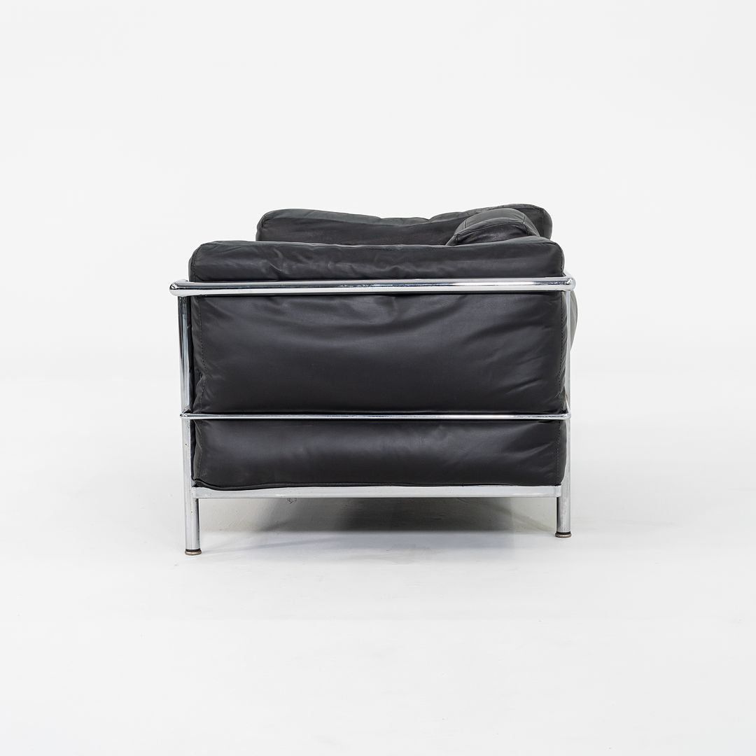 1970s Pair of Le Corbusier Jeanneret Perriand Cassina LC3 Club Lounge Chairs in Black Leather