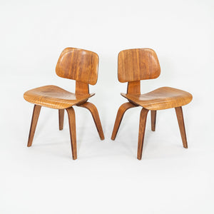 1946 Pair of Eames Evans DCW Dining Chairs in Calico Ash Wood