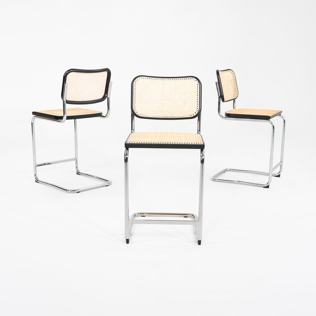 2023 Set of Three Cesca Counter Stools by Marcel Breuer for Knoll Black Ebonized Beech