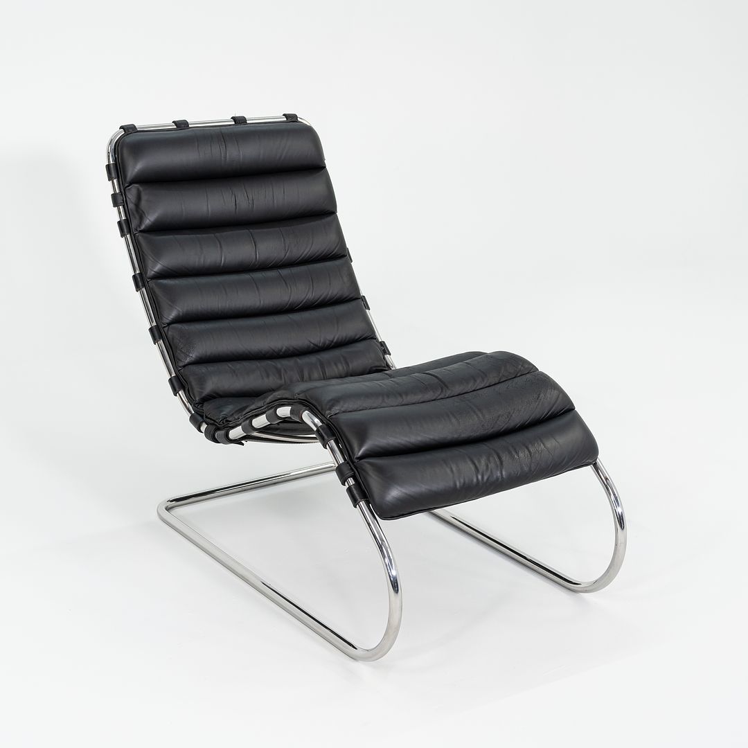 SOLD 1970s Knoll Mies van der Rohe MR Chaise Lounge Chair in Black Leather