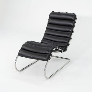 SOLD 1970s Knoll Mies van der Rohe MR Chaise Lounge Chair in Black Leather