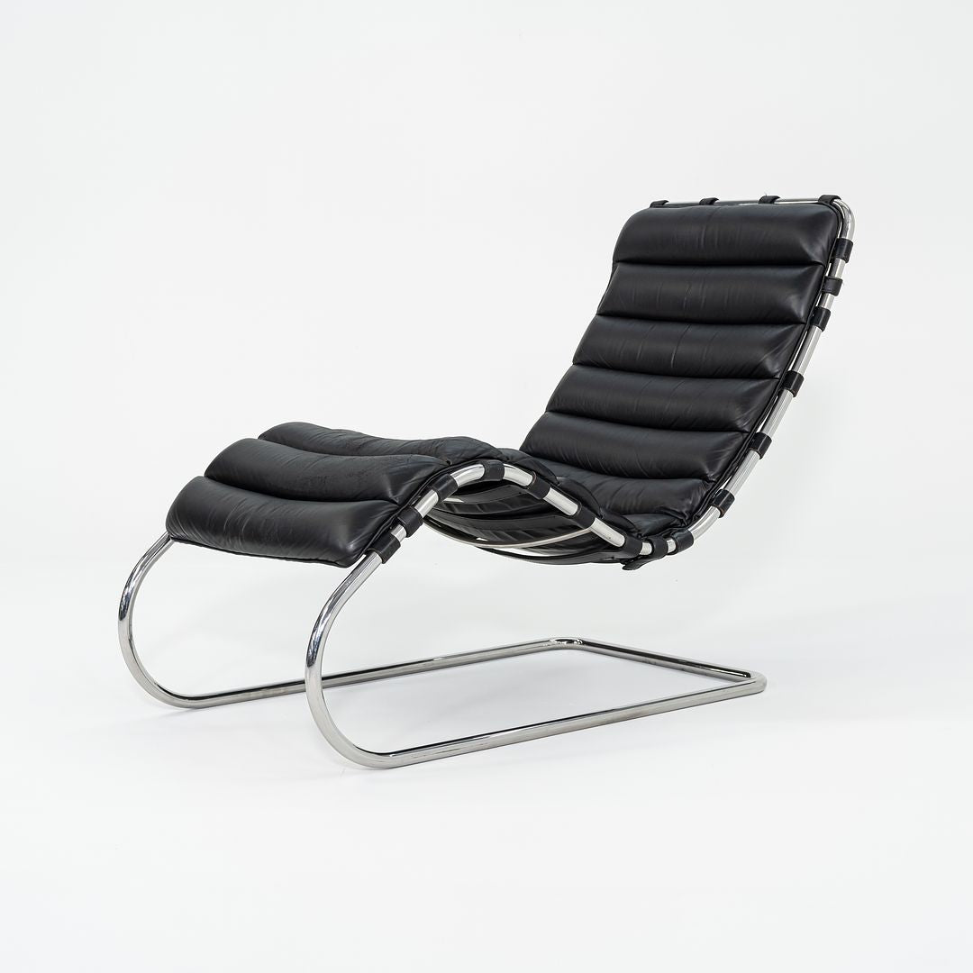 SOLD 1970s Knoll Mies van der Rohe MR Chaise Lounge Chair in Black Leather