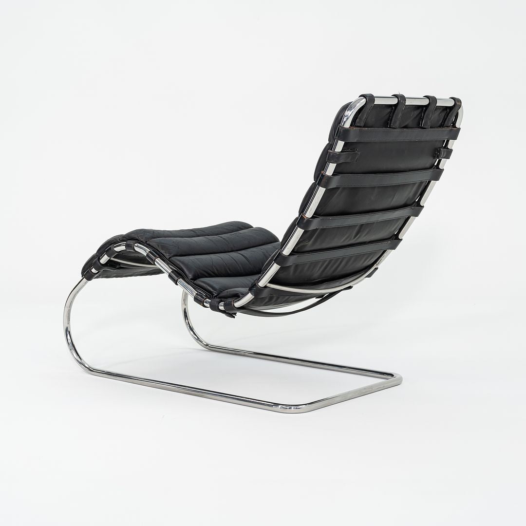 SOLD 1970s Knoll Mies van der Rohe MR Chaise Lounge Chair in Black Leather