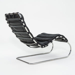 SOLD 1970s Knoll Mies van der Rohe MR Chaise Lounge Chair in Black Leather