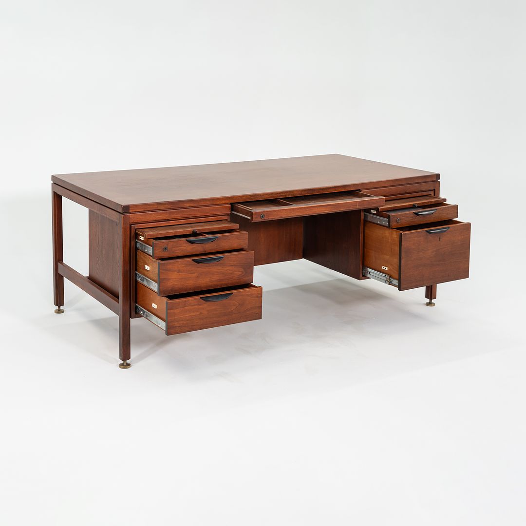 1970 Jens Risom Designs Double Pedestal Executive Desk in Walnut