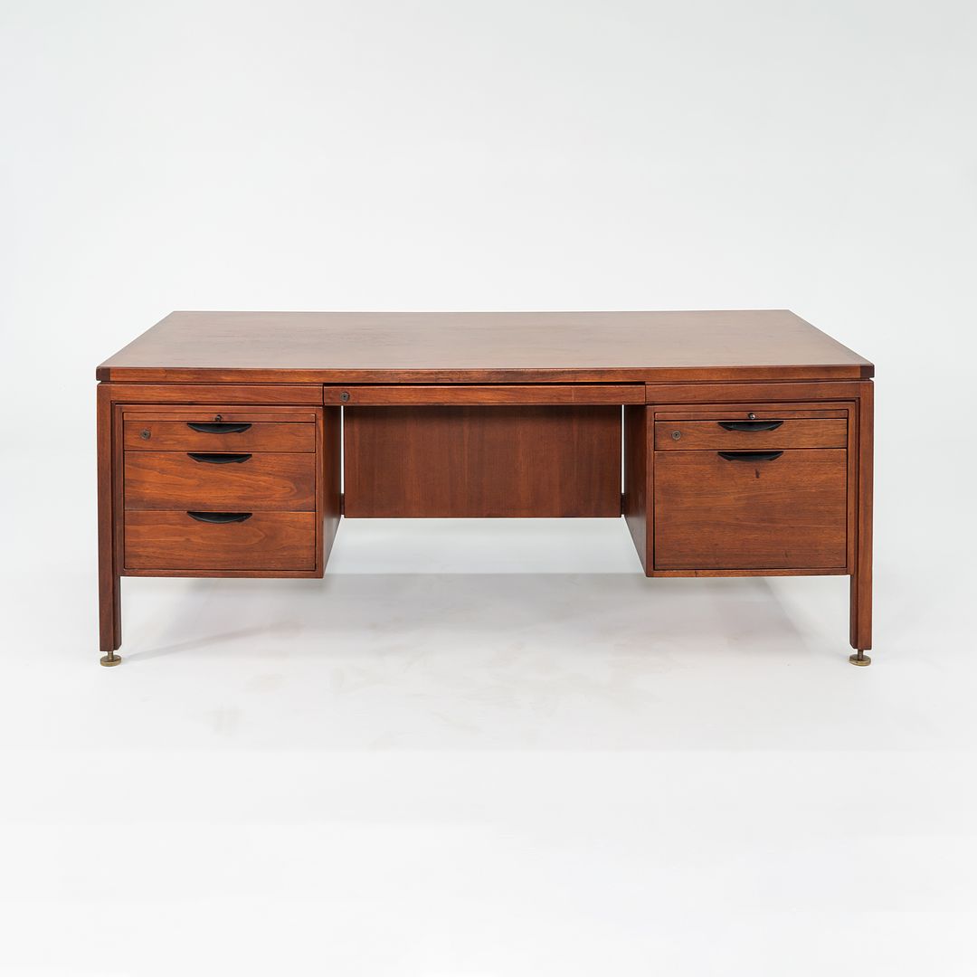 1970 Jens Risom Designs Double Pedestal Executive Desk in Walnut