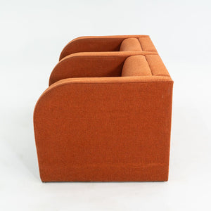 1970s Modernist Sculptural Two Seat Settee Sofa in Orange Hopsack Fabric