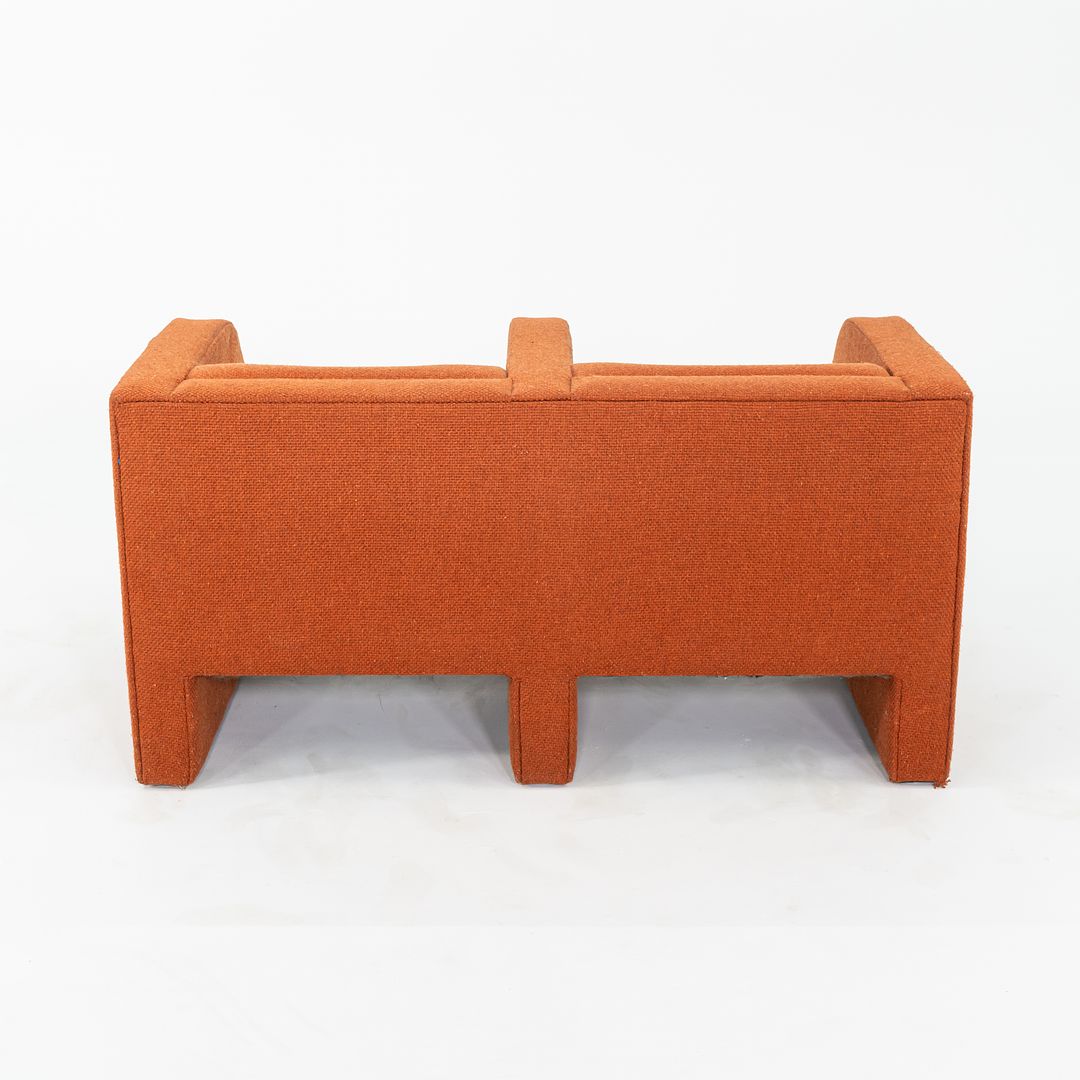 1970s Modernist Sculptural Two Seat Settee Sofa in Orange Hopsack Fabric