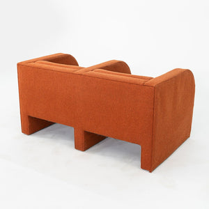 1970s Modernist Sculptural Two Seat Settee Sofa in Orange Hopsack Fabric