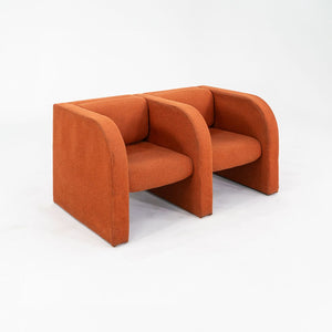 1970s Modernist Sculptural Two Seat Settee Sofa in Orange Hopsack Fabric