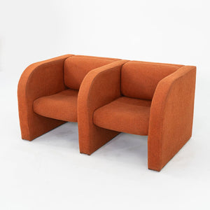 1970s Modernist Sculptural Two Seat Settee Sofa in Orange Hopsack Fabric