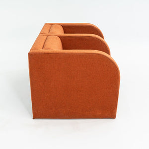 1970s Modernist Sculptural Two Seat Settee Sofa in Orange Hopsack Fabric