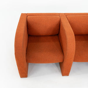 1970s Modernist Sculptural Two Seat Settee Sofa in Orange Hopsack Fabric